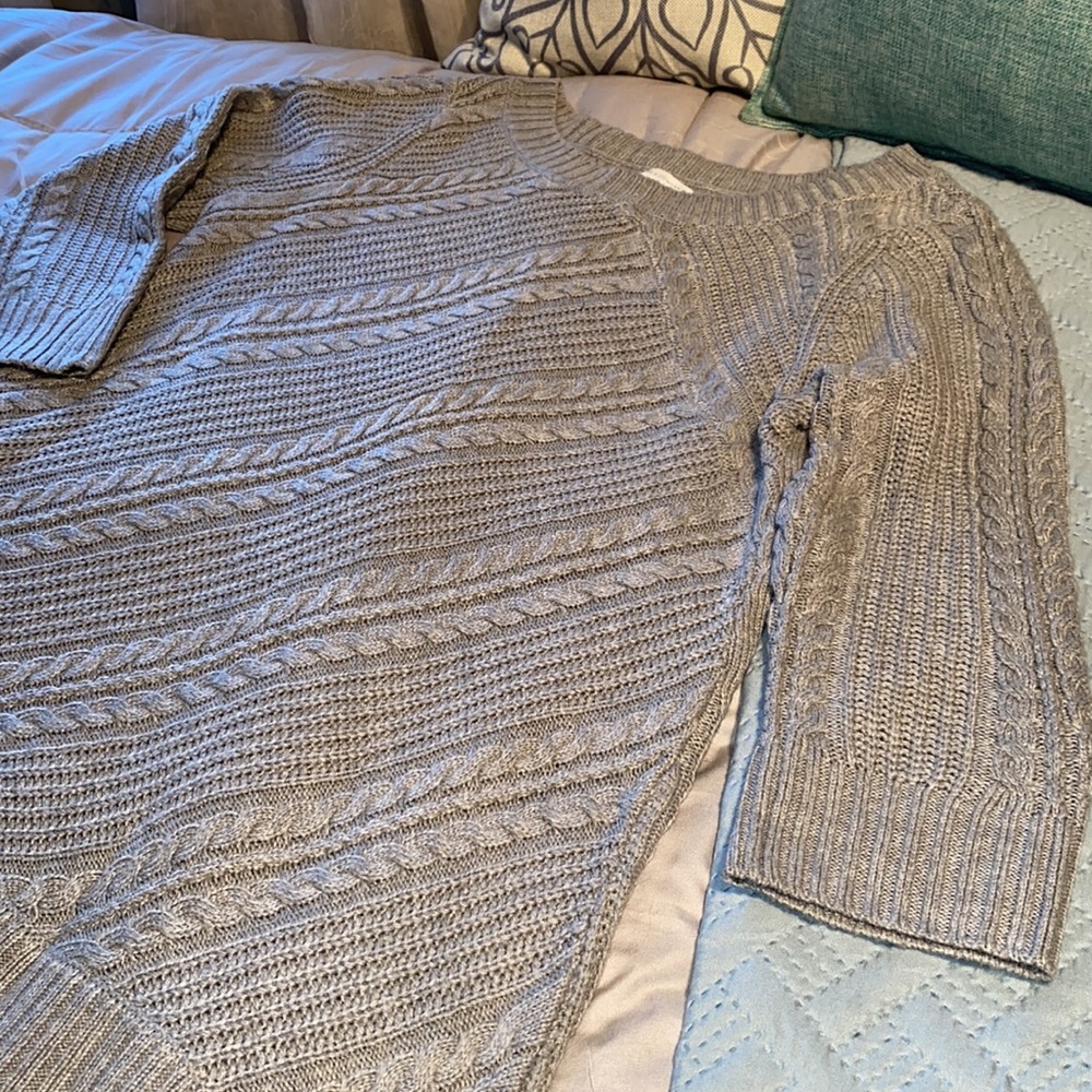 New York & Company hi lo cable knit long grey sweater acrylic medium